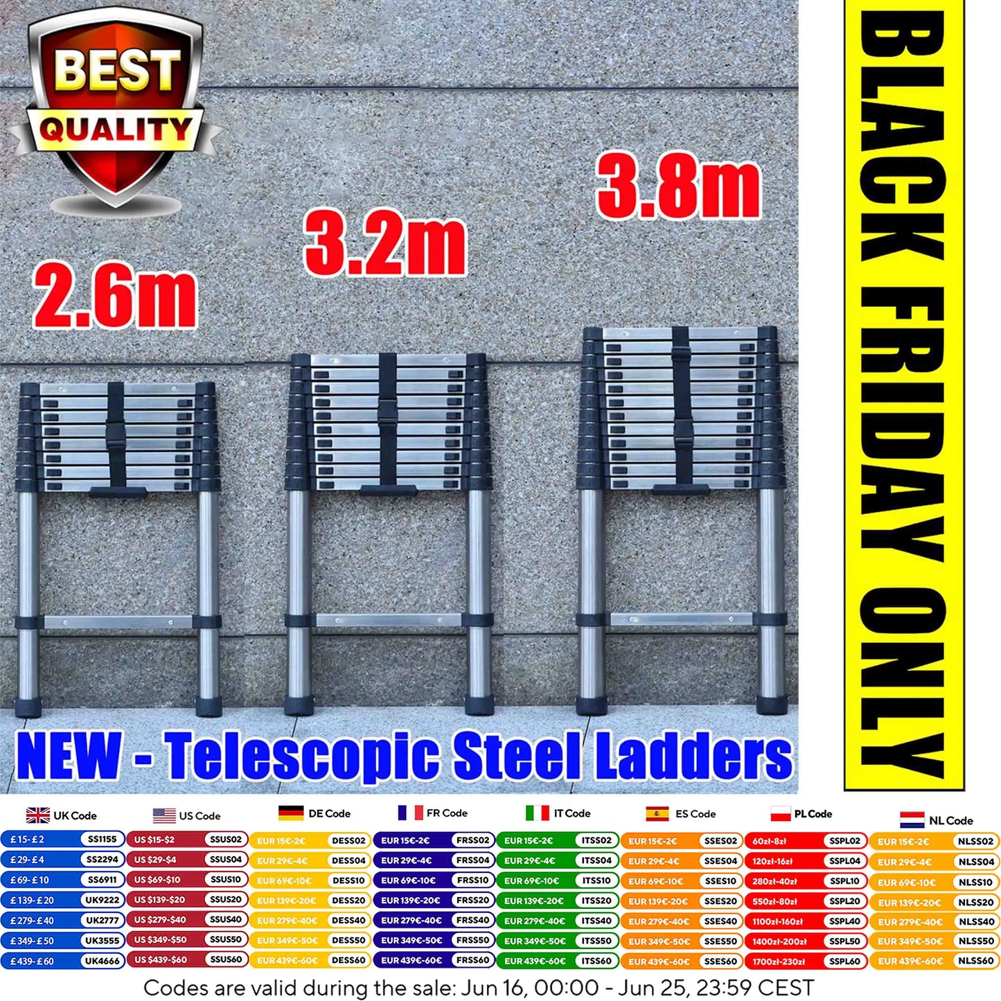 Extendable Telescopic 2.6M-5M Heavy Duty Multi Purpose Ladder
