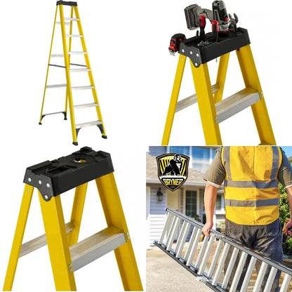 Extended Reach Fiberglass Step Ladder with 12-Foot Reach and 250-Pound Capacity
