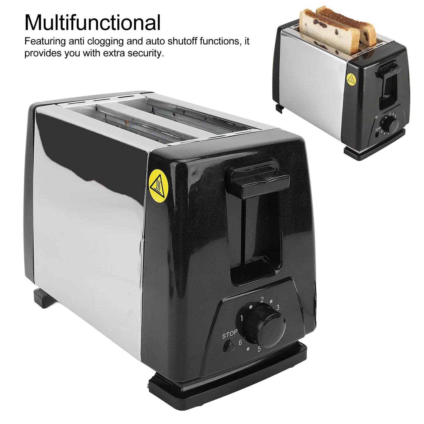Compact Bread  Portable Stainless Steel Wide Slot 2 Slice Toaster