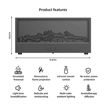 300ml Air Humidifier & Aroma Diffuser with Colorful Fireplace Flame