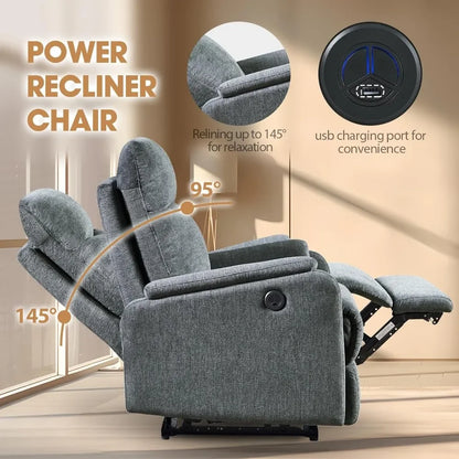 Electric Power Recliner with USB Ports Breathable Fabric