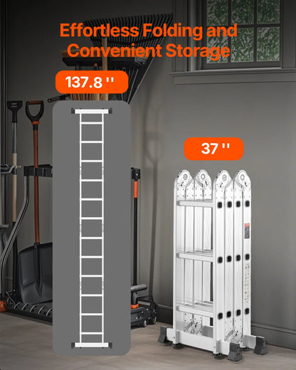 SucceBuy Multi-Purpose Folding Ladder 7-in-1 Tall Step Ladder A Frame Adjustable Telescoping