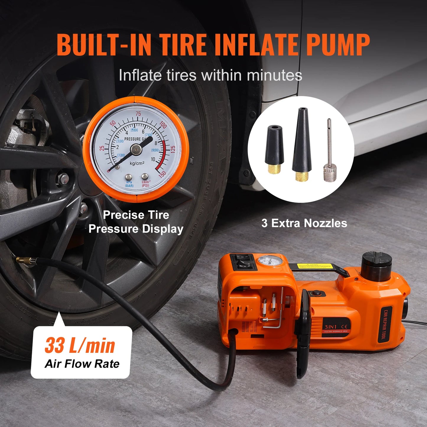 SucceBuy 5T Electric Car Jack Hydraulic  with Electric Impact Wrench Built-in Inflatable Pump, LED Light