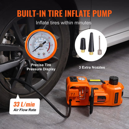 SucceBuy 5T Electric Car Jack Hydraulic  with Electric Impact Wrench Built-in Inflatable Pump, LED Light