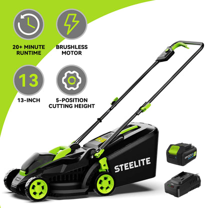 Deli 13" 2-in-1 Lightweight Cordless Lawn Mower  with 21V 4.0Ah Battery and Charger