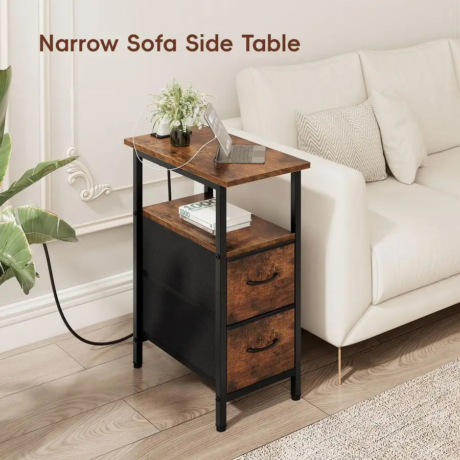 End Table with Charging Station Set of 2, Narrow Side Table, 23.8 Tal