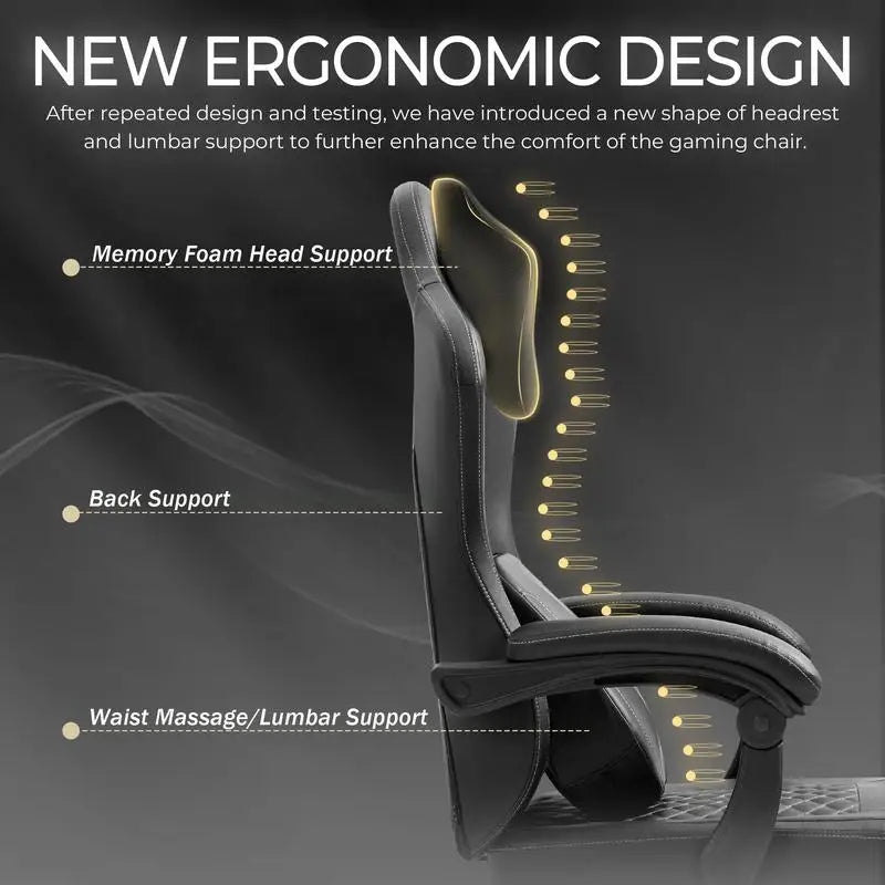 Ergonomic Gaming Chair with Heated Massage Lumbar Support,