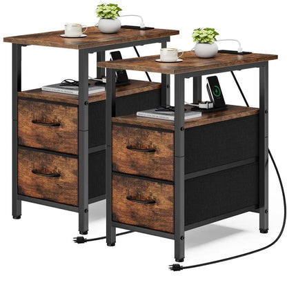 End Table with Charging Station Set of 2, Narrow Side Table, 23.8 Tal