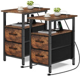 End Table with Charging Station Set of 2, Narrow Side Table, 23.8 Tal