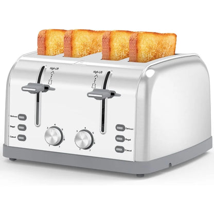 4 Slice Retro Stainless Steel, Toaster Wide Solt with 7 Shade Settings, Waffles, Bagels