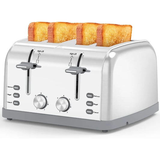 4 Slice Retro Stainless Steel, Toaster Wide Solt with 7 Shade Settings, Waffles, Bagels