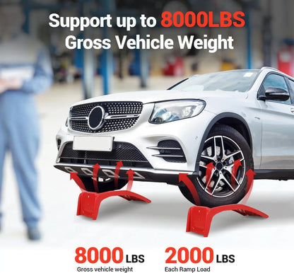 2 Ton Heavy Duty Solid Steel Car Ramps, 2-Pack 8" Lift  , 4000 LBS Capacity Per Ramp