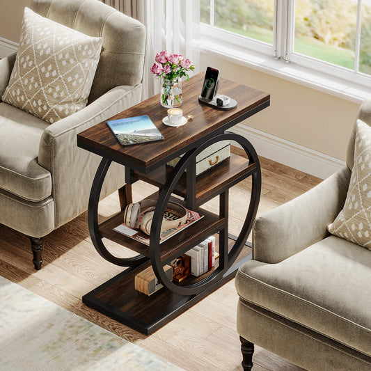 End Table for Living Room, 4-Tier Narrow Side Table with Storage Shelves,