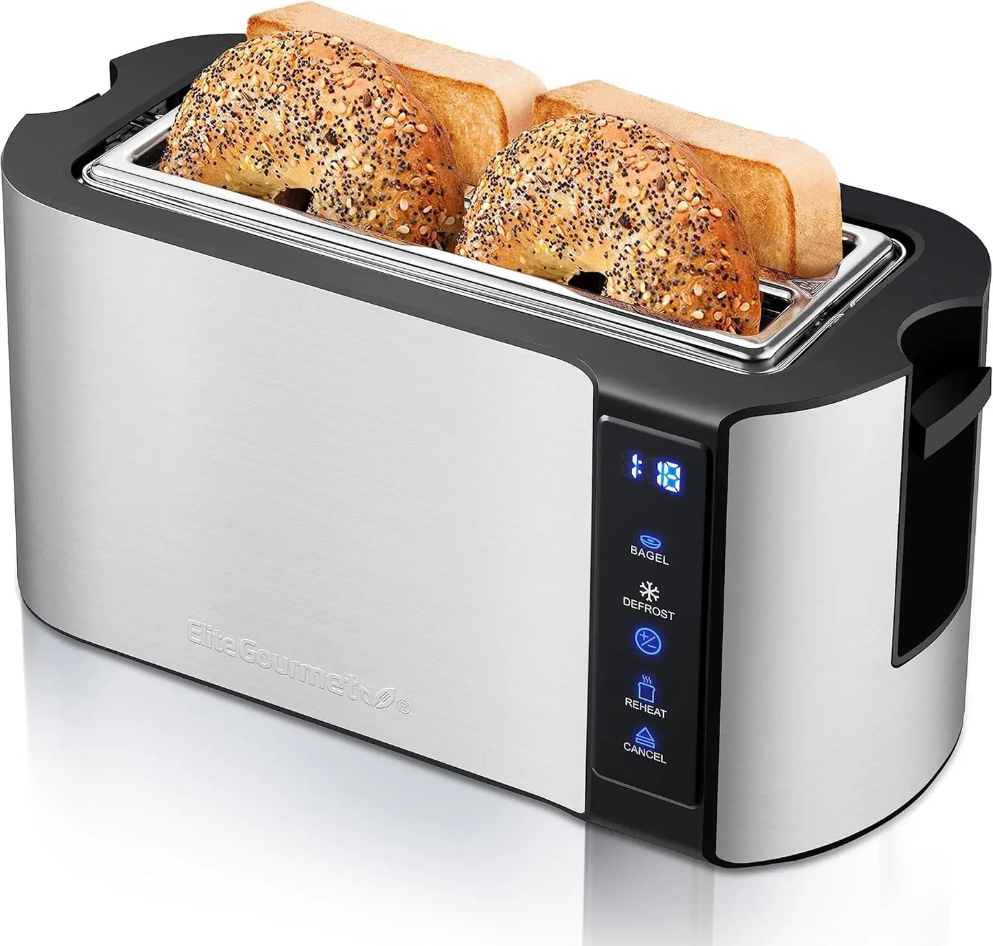 Long Slot 4-Slice Toaster with Timer, Bagel Function,