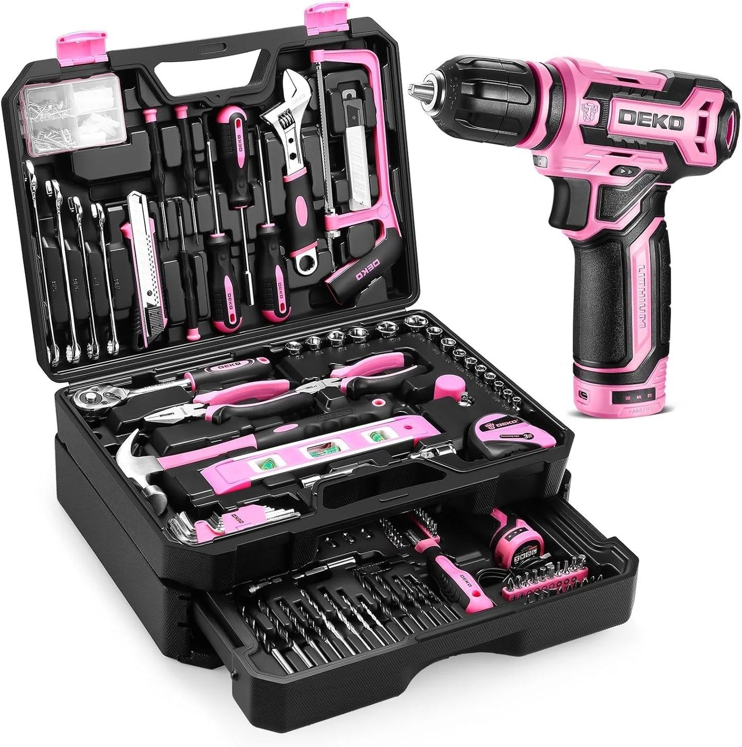 DEKO Home Mechanic Toolbox Power Cordless Drill Hand Repair
