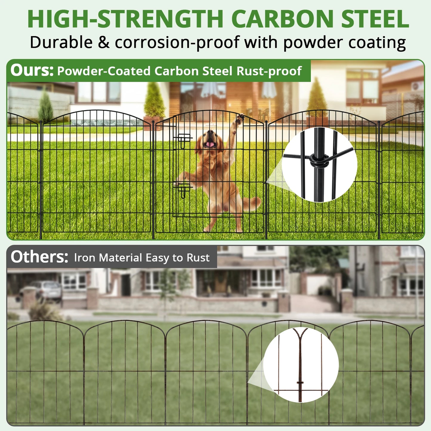 No Dig Decorative Garden Fence with Gate 32in (H) x 24ft (L), Temporary Dog Fencing