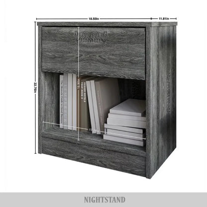 Versatile Wood Side Table for Living Room,  Nightstand with1Drawer, Dark Gray