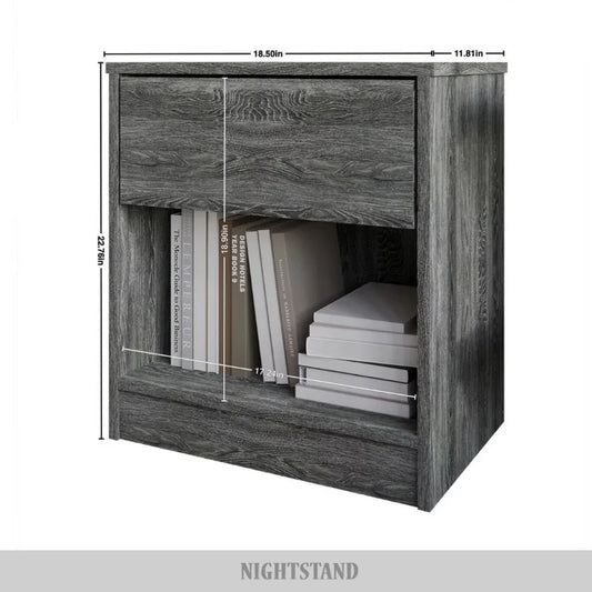 Versatile Wood Side Table for Living Room,  Nightstand with1Drawer, Dark Gray