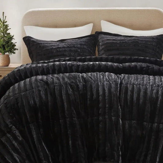 Faux Fur Reversible Comforter Set, Down  with Matching Shams,