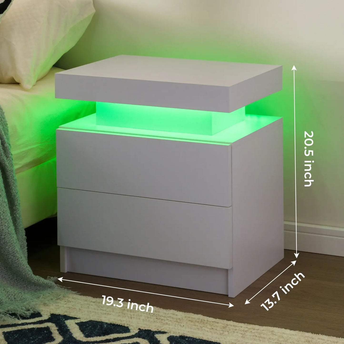 Cubehom Nightstand Set of 2 LED  with 2 Drawers,Night Stand