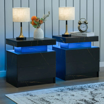 Cubehom Nightstand Set of 2 LED  with 2 Drawers,Night Stand