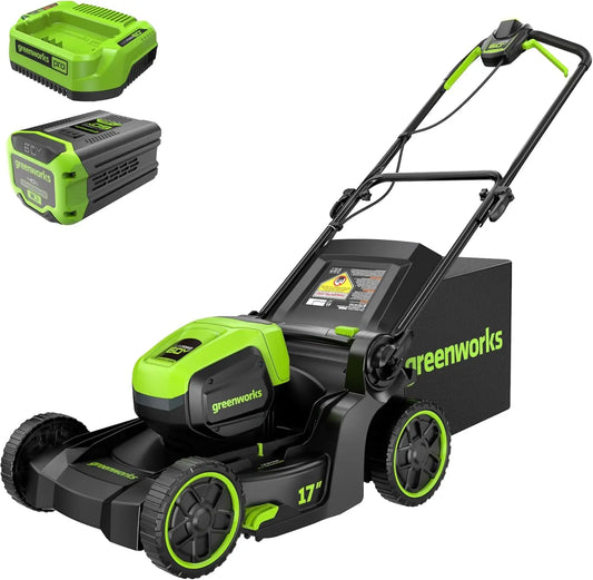 60V Cordless Push Lawn Mower, 17" Deck, 2-in-1 Mulching/Bagging,