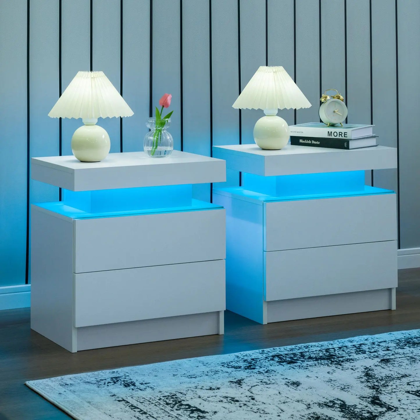 Cubehom Nightstand Set of 2 LED  with 2 Drawers,Night Stand