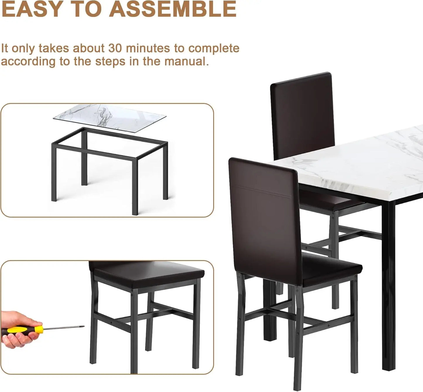 Dining Room Sets Faux Marble Table with 4 Leather Chairs