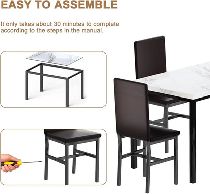 Dining Room Sets Faux Marble Table with 4 Leather Chairs