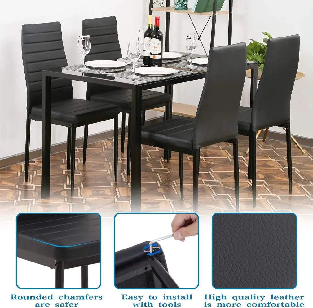 5-Piece Dining Table Set, Space-Saving Design , Faux Leather