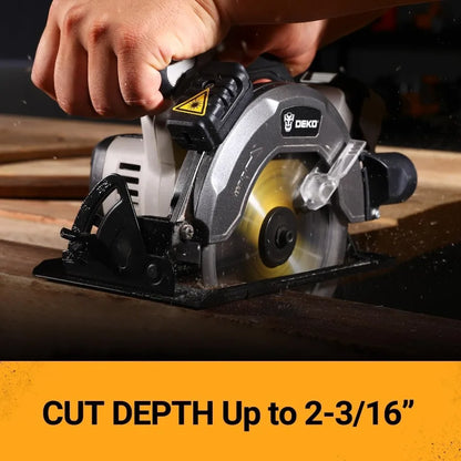 Dutcheshomeliving 20V cordless circular saw with adjustable cut depth up to 2-3/16 inches, perfect for DIY projects.