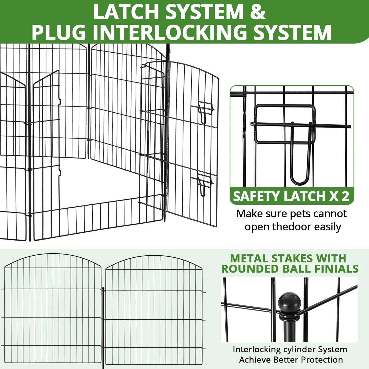 No Dig Decorative Garden Fence with Gate 32in (H) x 24ft (L), Temporary Dog Fencing