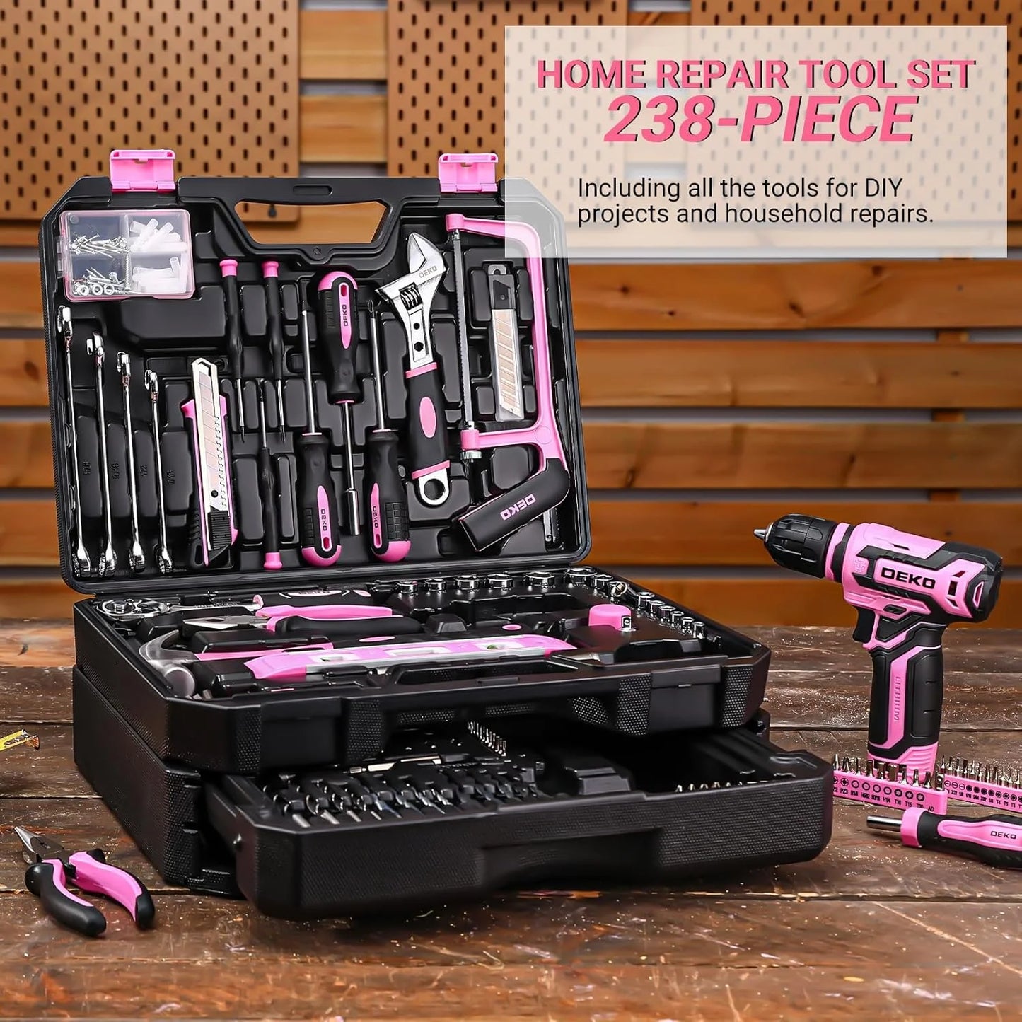 DEKO Home Mechanic Toolbox Power Cordless Drill Hand Repair