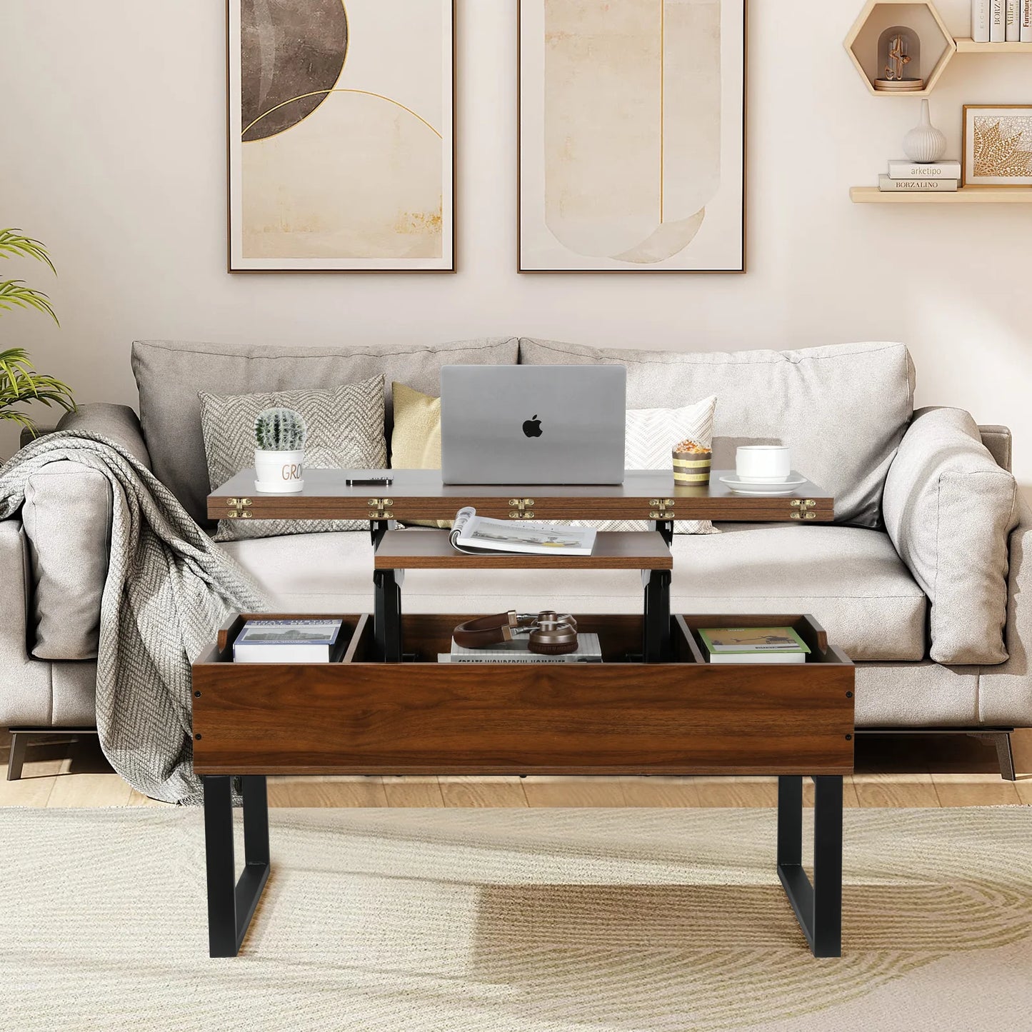 VOWNER Lift Top Coffee Table, 3 in 1 Multi-Function with Hidden Compartment