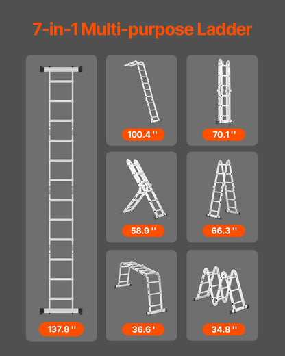 SucceBuy Multi-Purpose Folding Ladder 7-in-1 Tall Step Ladder A Frame Adjustable Telescoping