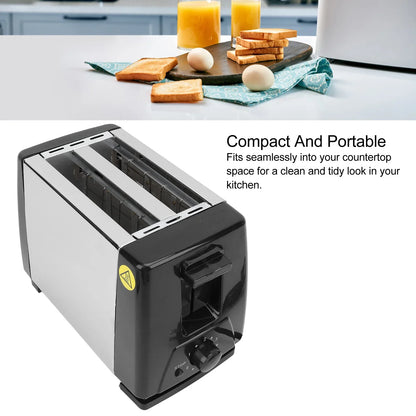Compact Bread  Portable Stainless Steel Wide Slot 2 Slice Toaster