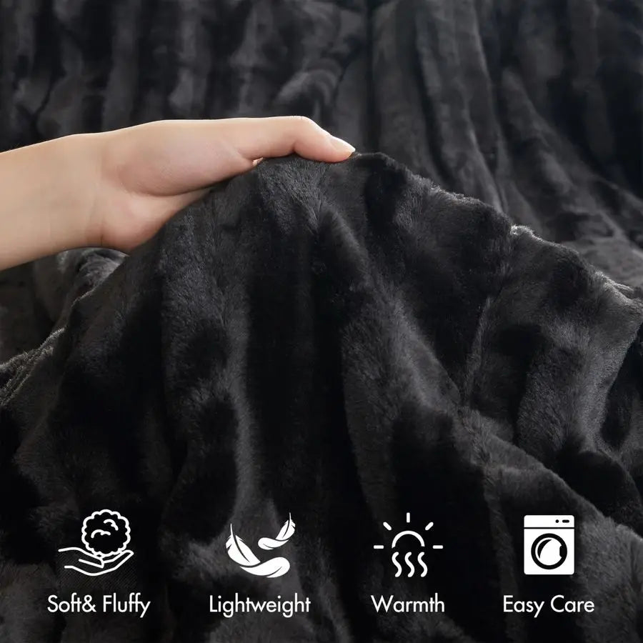 Faux Fur Reversible Comforter Set, Down  with Matching Shams,